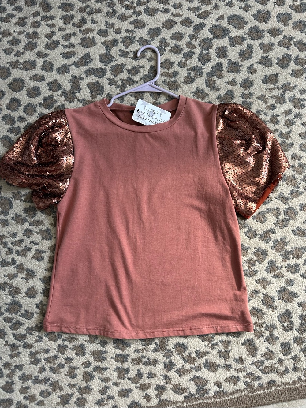 Rust Sequin Puff Sleeve Tee